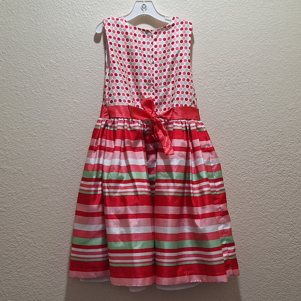Red and Green Striped Dress with Bow - Picture 2 of 2